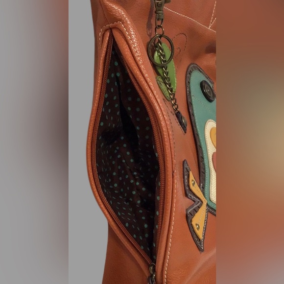 NEW CHALA HANDBAGS Bird Tweet Shoulder Bag, Large Tote, Burnt Orange & Teal - Picture 5 of 15